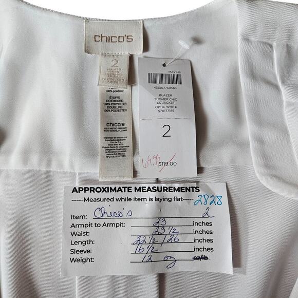 Chicos Womens Blazer 2 White Lightweight Vintage Jacket Clean Girl Classic Fit - Picture 11 of 13